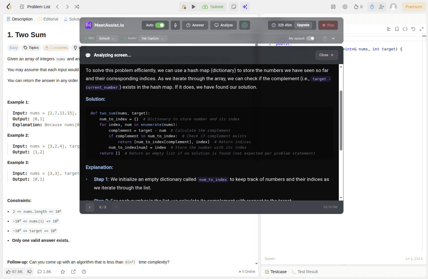 MeetAssist solving coding problems